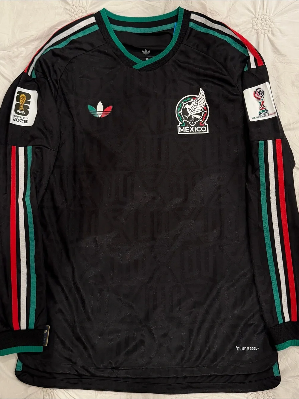 adidas Black Mexico Long-Sleeve Soccer Jersey with Green and Red Trim